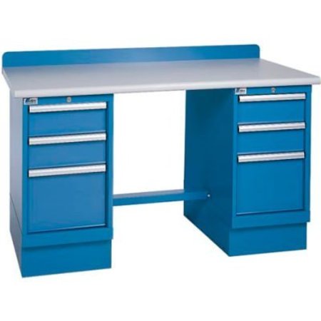 LISTA INTERNATIONAL Technical Workbench w/3 Drawer Cabinets, Plastic Laminate Top - Blue XSTB51-60PT/BB
